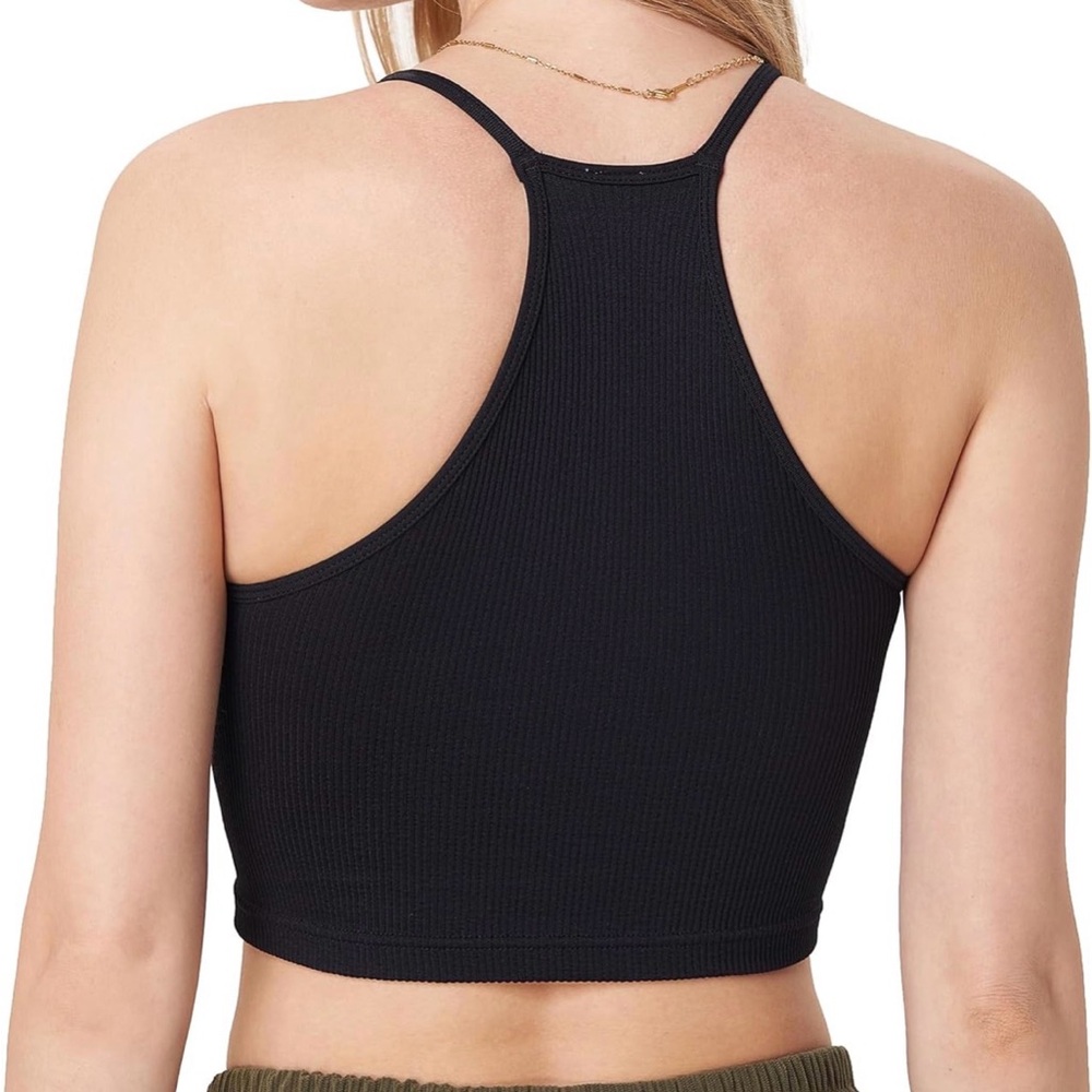 Women's Black Ribbed Crop Top - Picture 3 of 5